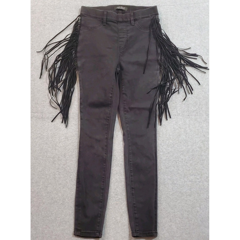 Judy Blue High Waist Side Fringe Skinny Jegging Denim Jeans 88497, Black 5/27